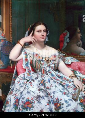 Madame Moitessier, 1856. Künstler: Jean-Auguste-Dominique Ingres. Jean-Auguste-Dominique Ingres(1780-1867) war ein französischer Maler des Neoklassizismus. Ingres war tief beeinflusst von früheren künstlerischen Traditionen. Stockfoto