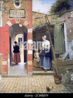 Hof eines Hauses in Delft', 1658. Künstler: Pieter de Hooch. Pieter de Hooch (1629-1684) war ein niederländischer Maler des Goldenen Zeitalters, der für seine Genrewerke ruhiger häuslicher Szenen berühmt war. Stockfoto