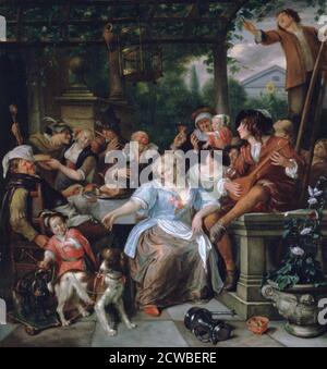 Fröhliche Gesellschaft auf einer Terrasse', c1673-1675. Künstler: Jan Steen. Jan Havickszoon Steen (1626-1679) war ein niederländischer Maler des Goldenen Zeitalters, einer der führenden Genremaler des 17. Jahrhunderts. Stockfoto