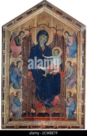 Madonna mit Kind', (Rucellai Madonna), 1285. Künstler: Duccio di Buoninsegna. Duccio di Buoninsegna (c1255-1320) war ein italienischer Maler, der im späten 13. Und frühen 14. Jahrhundert in Siena tätig war. Er wurde sein ganzes Leben lang eingestellt, um viele wichtige Werke in Regierungs- und religiösen Gebäuden in ganz Italien zu vollenden. Stockfoto