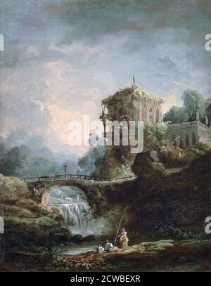 Landschaft mit Wasserfall', c1750-1808, Künstler: Hubert Robert. Hubert Robert (1733-1808) war ein französischer Rokoko-Maler. Stockfoto