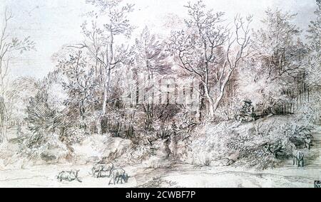 Landschaft mit Flötenspielerin, c1627-1674. Künstler: Jan Lievens. Jan Lievens (1607-1674) war ein holländischer Maler des Goldenen Zeitalters, der mit seinem engen Zeitgenossen Rembrandt in Verbindung gebracht wurde. Stockfoto