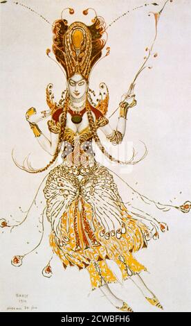 Der Feuervogel', Kostümdesign für eine Ballets Russes Produktion von Strawinskys Ballett der Feuervogel von Künstler: Leon Bakst, 1910. Veröffentlicht in L'Art Decoratif de Leon Bakst. (Paris, 1913). Aus einer privaten Sammlung. Stockfoto