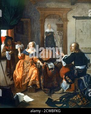 A Musical Party', 1659. Künstler: Gabriel Metsu. Metsu war ein gebürtiger von Leiden, wo er vermutlich ein Schüler von Gerard Dou war. Metropolitan Museum of Art, New York. Stockfoto