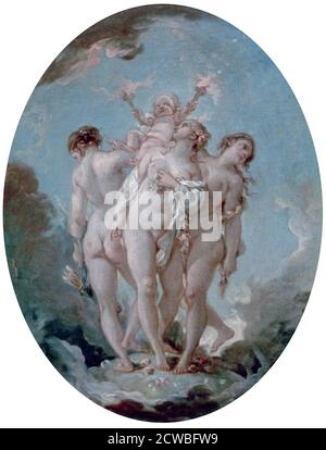 Die drei Grazien', c1725-1770. Künstler: Francois Boucher. Francois Boucher (1703-1770) war ein französischer Maler, Zeichner und Radierer, der im Rokoko-Stil arbeitete. Stockfoto