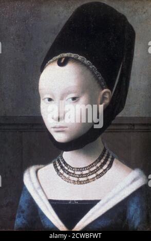 Portrait of a Young Girl', c1460. Künstler: Petrus Christus. Petrus Christus (1410-1475) war ein frühniederländischer Maler, der ab 1444 in Brügge tätig war, wo er zusammen mit Hans Memling arbeitete. Stockfoto