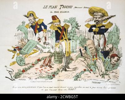 Le Plan Trochu', 1870-1871. Nach der verheerenden Niederlage der Franzosen in Sedan und der Eroberung Napoleons III. Umzingelten die Preußen Paris am 9. September 1870. Die Verteidigung der Stadt wurde von General Jules Trochu kommandiert, der nach einer Revolution am 4. September 1870 Präsident der französischen Verteidigungsregierung wurde. Trochus Plan, der Belagerung zu widerstehen, basierte auf einer passiven Verteidigung der Stadt, die bei einem Großteil der Bevölkerung unbeliebt war, die eine aggressivere Strategie sehen wollte, die das Durchbrechen der umkreisenden preußischen Streitkräfte einschließt. Paris hielt trotz Hungersnot und g Stockfoto