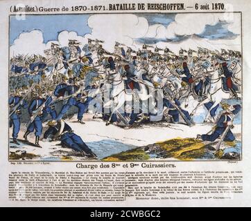 Schlacht von Reichshoffen, Deutsch-Französischen Krieg, 6. August 1870. Verantwortlich für die Französische 8. und 9. kürassiere. Die Schlacht von Reichshoffen (Schlacht von Wert), der ersten großen Engagement der Krieg endete mit einer Niederlage für die französische, mit 700 Kürassiere in der Nähe Feuer in einem Zähler getötet - Angriff auf das Dorf Morsbronn. Aus einer privaten Sammlung. Stockfoto