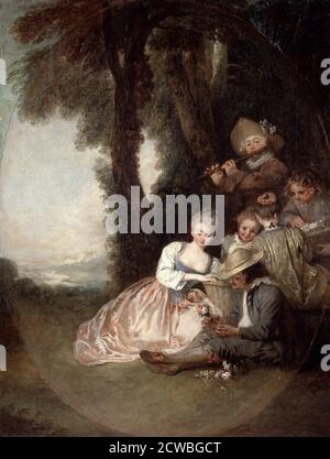 Champetre Concert' von jean-antoine watteau, 1715. Aus der Sammlung des Musée des Beaux-Arts d'Angers. Stockfoto