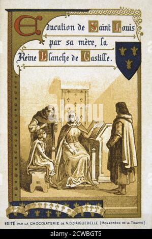 Szene aus dem Leben von Bertrand du Guesclin, (19. Jahrhundert). Bildung von St. Louis durch seine Mutter, Königin Blanche von Kastilien. Bertrand du Guesclin (c 1320-1380) trat in den Dienst von Karl von Blois, Herzog von Bretagne, gegen die eindringenden Englischen kämpfen. Er wurde im Jahre 1354 zum Ritter geschlagen und diente später König Karl V. von Frankreich, der ihn Leutnant der Normandie und Graf von Longueville. In der Schlacht von Auray (1364), Du Guesclin wurde Freigekauft nach der Gefangennahme durch die Englischen und LED-Söldner in Spanien, wo er für Heinrichs von Trastamara gegen seinen Halbbruder gekämpft, Peter der Grausame von C Stockfoto