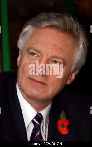 Foto von David Davis. David Michael Davis MP (1948-) ein Politiker der britischen Konservativen Partei, der von Juli 2016 bis Juli 2018 als Staatssekretär für den Austritt aus der Europäischen Union diente und seit 1997 Mitglied des Parlaments für Haltemprice und Howden ist Stockfoto