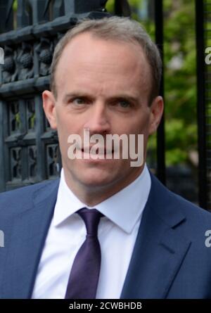 Foto von Dominic Raab. Dominic Rennie Raab (1974-) britischer Politiker, der seit Juli 2019 als erster Staatssekretär und Staatssekretär für auswärtige Angelegenheiten und Commonwealth-Fragen tätig ist Stockfoto