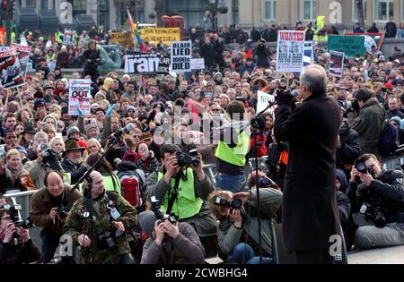 Foto von George Galloway bei einer Kundgebung gegen den Irak-Krieg. George Galloway (1954-) britischer Politiker, Sender und Schriftsteller. Stockfoto