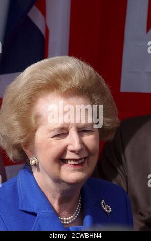 Foto von Margaret Thatcher. Margaret Hilda Thatcher, Baroness Thatcher (1925-2013) eine britische Staatsfrau, die von 1979 bis 1990 als Premierministerin des Vereinigten Königreichs und von 1975 bis 1990 als Vorsitzende der Konservativen Partei fungierte Stockfoto