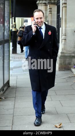 Foto von Matt Hancock. Matthew John David Hancock (1978) britischer Politiker, der seit 2018 als Staatssekretär für Gesundheit und Soziales tätig ist. Als Mitglied der Konservativen Partei ist er seit 2010 Abgeordneter des West Suffolk. Stockfoto