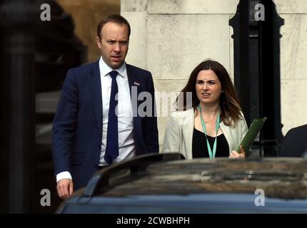 Foto von Matt Hancock. Matthew John David Hancock (1978) britischer Politiker, der seit 2018 als Staatssekretär für Gesundheit und Soziales tätig ist. Als Mitglied der Konservativen Partei ist er seit 2010 Abgeordneter des West Suffolk. Stockfoto