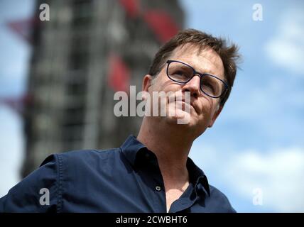 Foto von Nick Clegg. Sir Nicholas William Peter Clegg (1967-) ein britischer ehemaliger Politiker, der von 2010 bis 2015 als stellvertretender Premierminister des Vereinigten Königreichs und von 2007 bis 2015 als Führer der Liberaldemokraten fungierte. Stockfoto