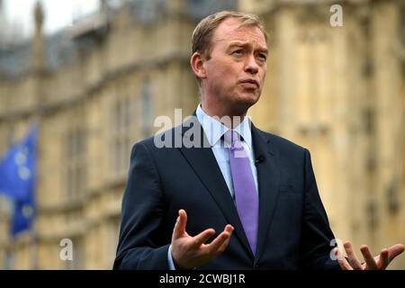 Foto von Tim Farron. Timothy James Farron (1970-) ein britischer Politiker, der zwischen Juli 2015 und Juli 2017 Vorsitzender der Liberaldemokraten war. Nach den Parlamentswahlen im Vereinigten Königreich 2017 trat er zurück. Stockfoto