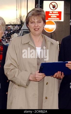 Foto von Theresa May. Theresa Mary May (1956-) eine britische Politikerin, die von 2016 bis 2019 als Premierministerin des Vereinigten Königreichs und Vorsitzende der Konservativen Partei diente. May war von 2010 bis 2016 als Sekretär des Hauses tätig und ist seit 1997 Mitglied des Parlaments von Maidenhead Stockfoto