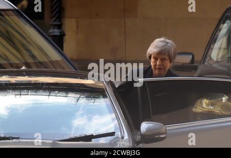 Foto von Theresa May. Theresa Mary May (1956-) eine britische Politikerin, die von 2016 bis 2019 als Premierministerin des Vereinigten Königreichs und Vorsitzende der Konservativen Partei diente. May war von 2010 bis 2016 als Sekretär des Hauses tätig und ist seit 1997 Mitglied des Parlaments von Maidenhead Stockfoto