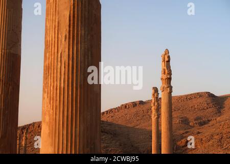 Die Apadana oder Audienzhalle von Persepolis, der zeremoniellen Hauptstadt des Achämeniden-Reiches, in Persien Stockfoto