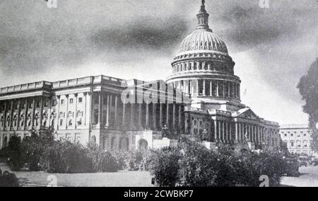 Schwarz-Weiß-Foto des US-Kapitolgebäudes in Washington, DC, Heimat des Repräsentantenhauses und des US-Senats. Stockfoto