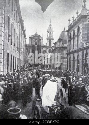 Schwarz-Weiß-Foto der Trauerzug von Marshall Hubert Lyautey (1854-1934) in Nancy. Stockfoto
