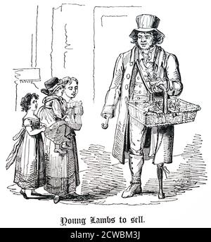 Gravur mit William Liston, Veteran der Kampagne 1799 in Holland, der eine bekannte Figur im Verkauf von Kinderspielzeug in den Londoner Straßen wurde. Stockfoto