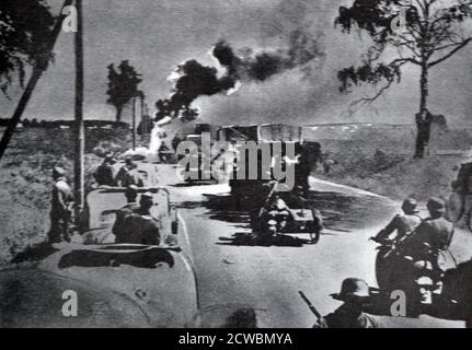 Schwarz-Weiß-Fotografie des Zweiten Weltkriegs (1939-1945); Deutsche Truppen dringen am 22. Juni 1941 in Russland ein. Stockfoto