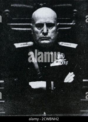 Benito Mussolini (1883 - 1945); italienischer Politiker und Journalist, der Führer der Nationalen Faschistischen Partei war. Von 1922 bis 1943 regierte er Italien als Premierminister; Stockfoto