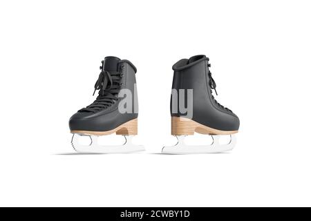 Rohling Black Ice Skates Mockup, Vorder- und Rückansicht Stockfoto