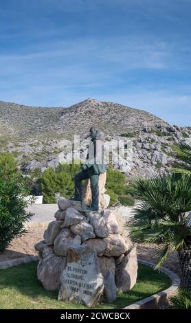 Denkmal Statue des Malers Lorenzo Cerdá Bisbal in Cala San Vincente Pollenca Mallorca balearen Spanien Stockfoto