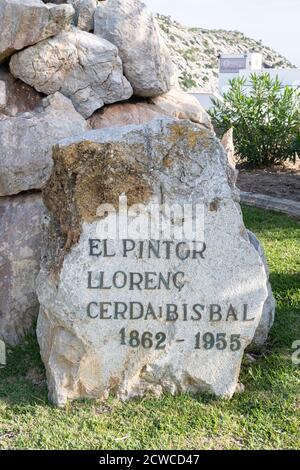 Denkmal Statue des Malers Lorenzo Cerdá Bisbal in Cala San Vincente Pollenca Mallorca balearen Spanien Stockfoto