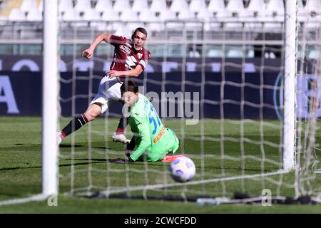 Turin, Italien. September 2020. Andrea Belotti von Turin FC während der Serie EIN Spiel zwischen Turin FC und Atalanta Calcio. Stockfoto