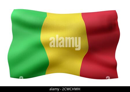 3d-Darstellung einer nationalen Mali-Flagge isoliert auf weiß Hintergrund Stockfoto