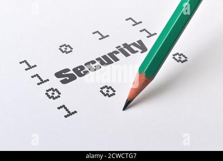 Word-Sicherheit und binäre Ziffern auf hellem Hintergrund geschrieben Stockfoto