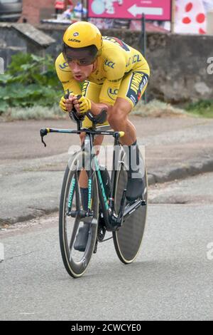 Saint Germain - Bourgogne Franche Comte - Frankreich - 19. September 2020 : Primoz Roglic vom Team Jumbo - Visma verliert bei der letzten Etappe sein gelbes Trikot Stockfoto