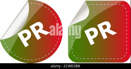PR-Wort Aufkleber Set, Symbol-Taste Stockfoto