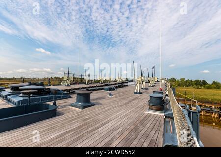 Wilmington, NC USA - Februar 11 2020 Schlachtschiff USS North Carolina, derzeit am Cape Fear River in Wilmington, NC. Stockfoto