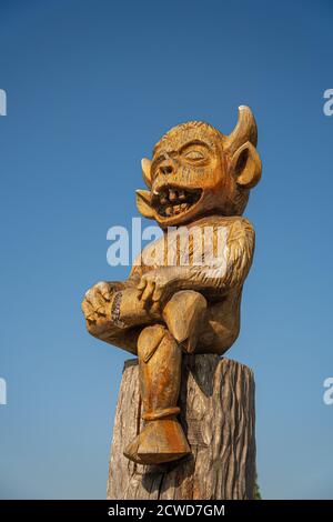 Legend, Lincoln Imp, Lincoln Cathedral, Orte in ganz Lincolnshire, alte Legende, Teufel schickte seine imps, Graffiti, Tesco Parkplatz, Bildnis, Bildnis Stockfoto