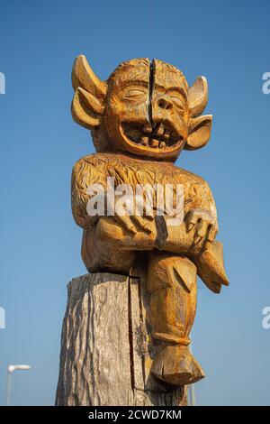 Legend, Lincoln Imp, Lincoln Cathedral, Orte in ganz Lincolnshire, alte Legende, Teufel schickte seine imps, Graffiti, Tesco Parkplatz, Bildnis, Bildnis Stockfoto