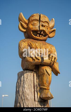 Legend, Lincoln Imp, Lincoln Cathedral, Orte in ganz Lincolnshire, alte Legende, Teufel schickte seine imps, Graffiti, Tesco Parkplatz, Bildnis, Bildnis Stockfoto