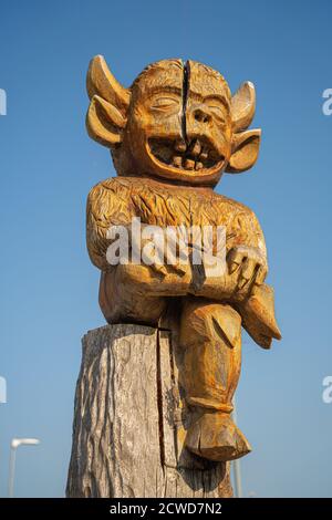 Legend, Lincoln Imp, Lincoln Cathedral, Orte in ganz Lincolnshire, alte Legende, Teufel schickte seine imps, Graffiti, Tesco Parkplatz, Bildnis, Bildnis Stockfoto