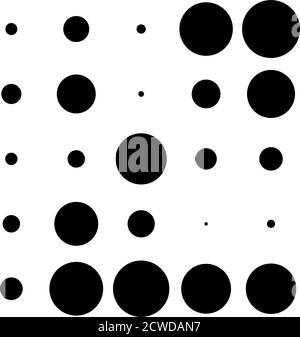 5x5 Kreise Punkte Variation Design. Gepunktete Flecken, Sommersprossen. Kreise Gitter und Netz Stock Vektor