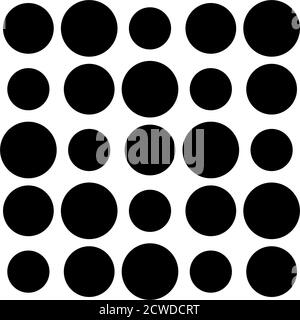 5x5 Kreise Punkte Variation Design. Gepunktete Flecken, Sommersprossen. Kreise Gitter und Netz Stock Vektor