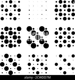 5x5 Kreise Punkte Variation Design. Gepunktete Flecken, Sommersprossen. Kreise Gitter und Netz Stock Vektor