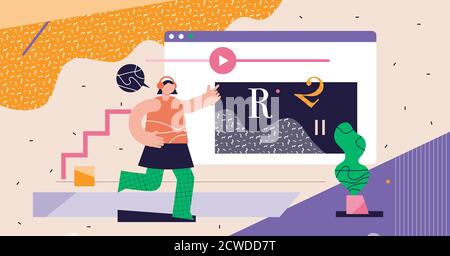 Online-Kurse modernes abstraktes Konzept Cyberspace Vektor Illustration. Virtuelle Ausbildung Schulungskurs, Video Lektion Studie Ressourcen. Stilisierte Web s Stock Vektor