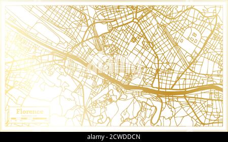 Stadtplan Florenz Italien im Retro-Stil in goldener Farbe. Übersichtskarte. Vektorgrafik. Stock Vektor