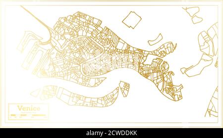 Venedig Italien Stadtplan im Retro-Stil in goldener Farbe. Übersichtskarte. Vektorgrafik. Stock Vektor