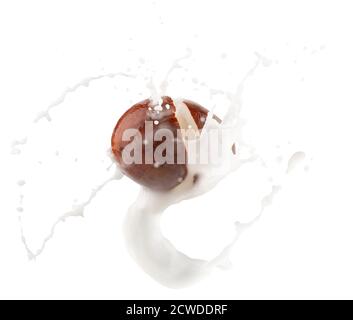 Kokosnuss in Milch Spritzer isoliert auf einem weißen Hintergrund. Stockfoto